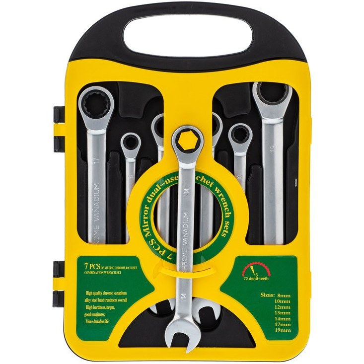 ست 7 عددی آچار یکسر تخت و یکسر رینگی جغجغه‌ای